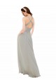 Argent Trapèze Bretelles spaghetti Col V Mousseline Longue Robes demoiselle d'honneur Grossiste