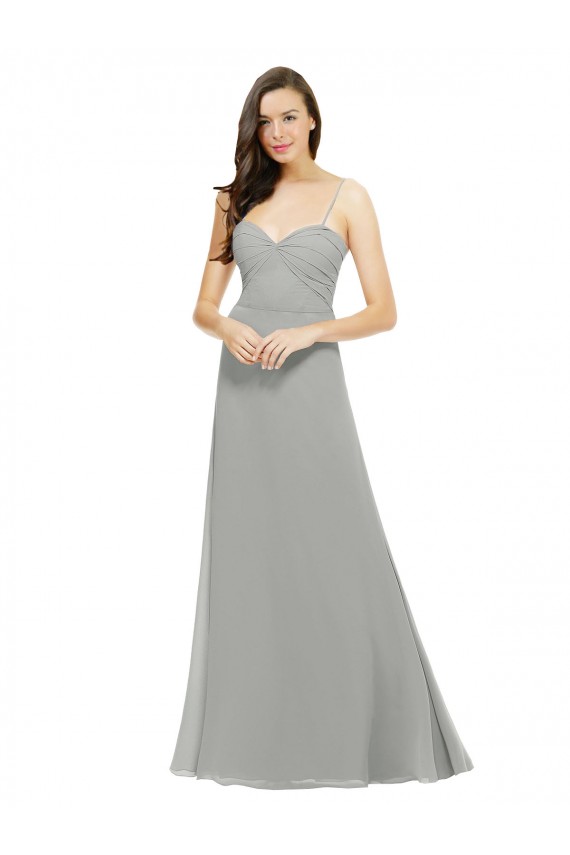 Argent Trapèze Bretelles spaghetti Mousseline Longue Robes demoiselle d'honneur Grossiste