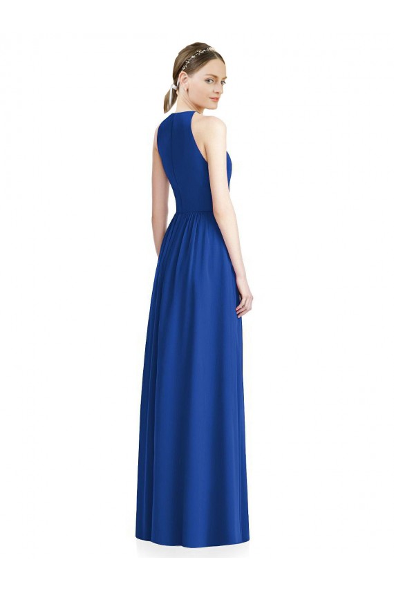 Argent Trapèze Licou Mousseline Longue Robes demoiselle d'honneur Grossiste