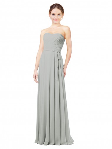 Argent Trapèze Mousseline Longue Robes demoiselle d'honneur Grossiste