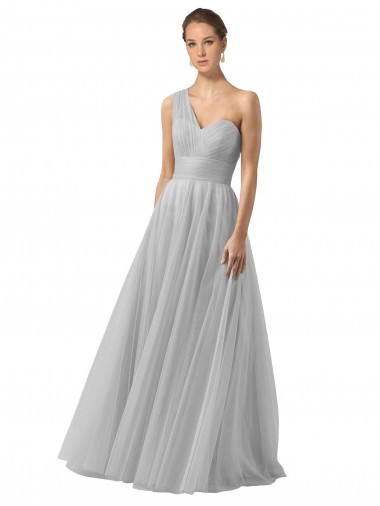 Argent Trapèze Tulle Longue Robes demoiselle d'honneur Grossiste