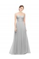 Argent Trapèze Tulle Longue Robes demoiselle d'honneur Grossiste