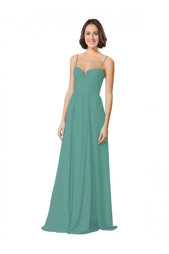 Argent islandais Trapèze Bretelles spaghetti Mousseline Longue Robes demoiselle d'honneur Grossiste