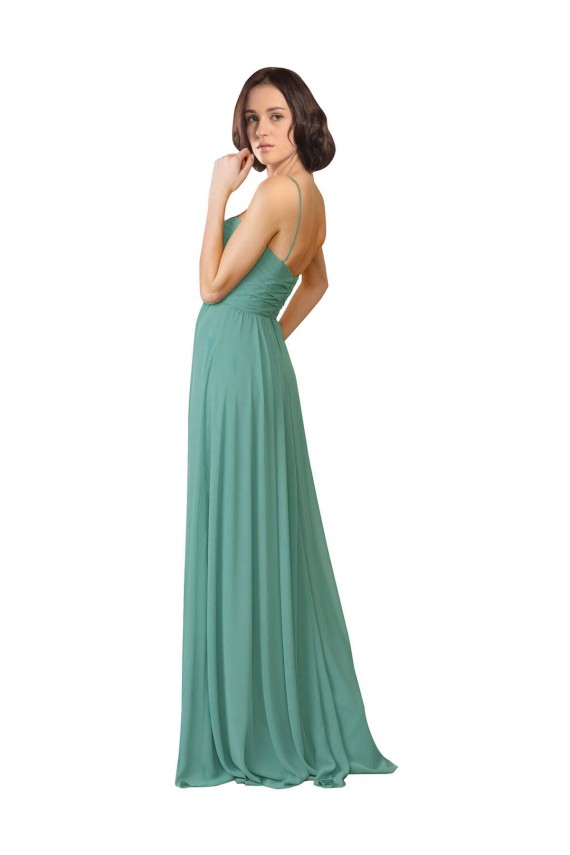 Argent islandais Trapèze Bretelles spaghetti Mousseline Longue Robes demoiselle d'honneur Grossiste
