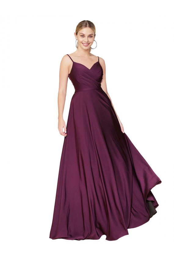Baie sauvage Trapèze Bretelles spaghetti Crêpe Stretch Longue Formelles Robes demoiselle d'honneur / Robes de soirée / Robes de bal Grossiste