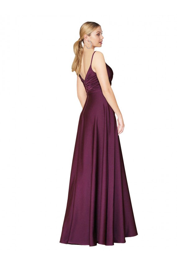Baie sauvage Trapèze Bretelles spaghetti Crêpe Stretch Longue Formelles Robes demoiselle d'honneur / Robes de soirée / Robes de bal Grossiste