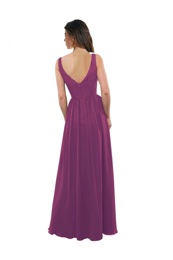 Baie sauvage Trapèze Col V Mousseline Longue Robes demoiselle d'honneur Grossiste
