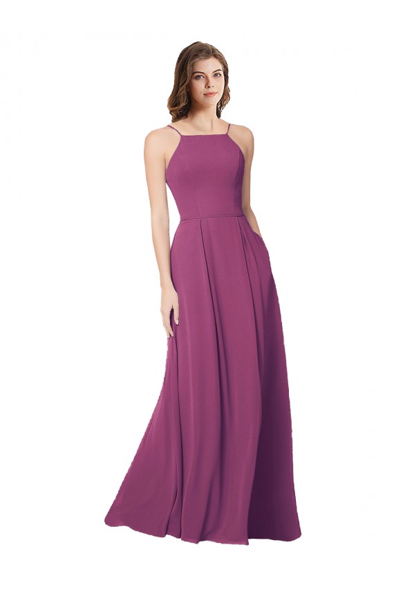 Baie sauvage Trapèze Sans bretelle Mousseline Longue Robes demoiselle d'honneur Grossiste