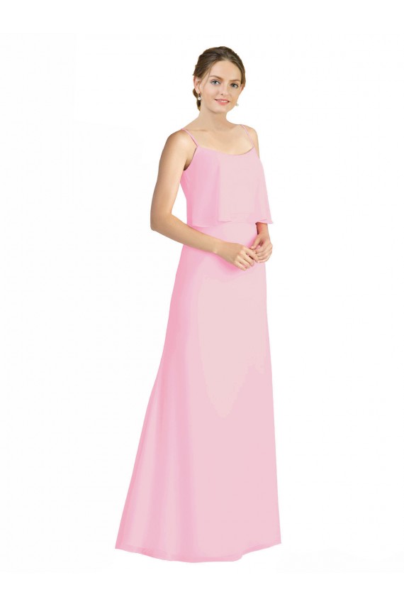 Barely Rose Trapèze Bretelles spaghetti Mousseline Longue Robes demoiselle d'honneur Grossiste