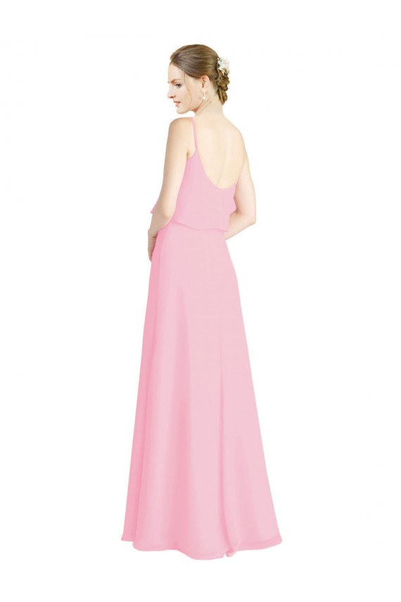 Barely Rose Trapèze Bretelles spaghetti Mousseline Longue Robes demoiselle d'honneur Grossiste