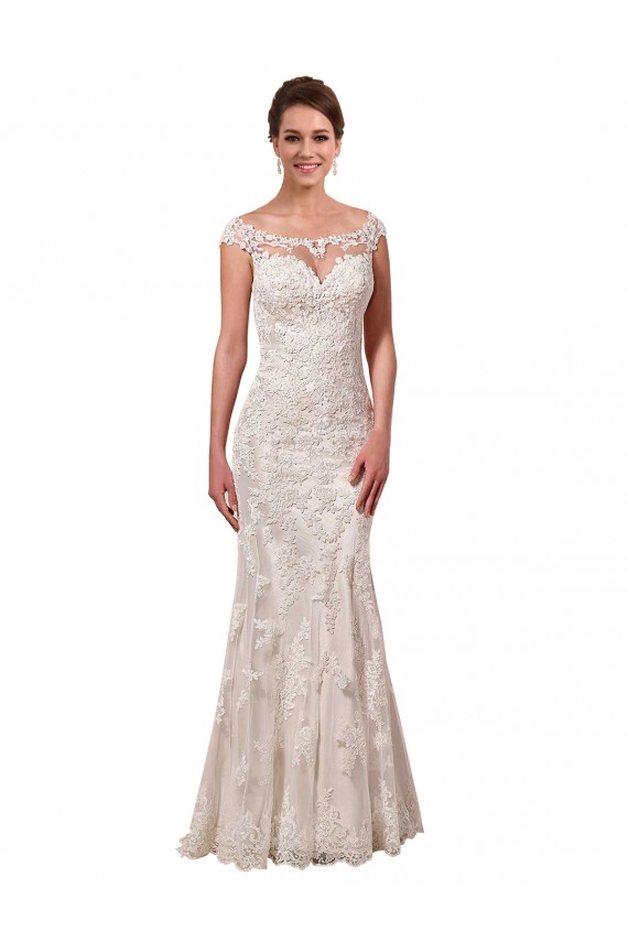 Blanc Fourreau Bateau Illusion Dentelle Robes de mariée Grossiste