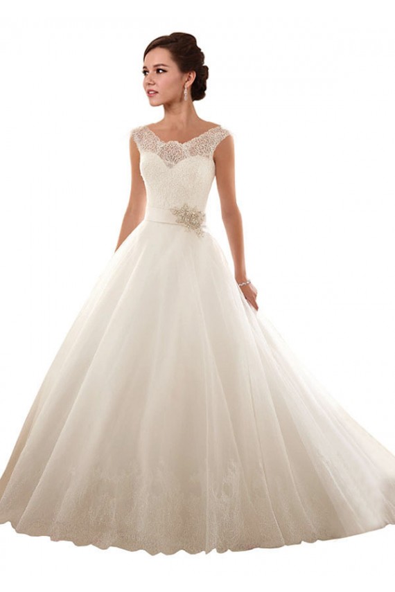 Blanc Princesse Épaule Dénudée Tulle Dentelle Robes de mariée Grossiste