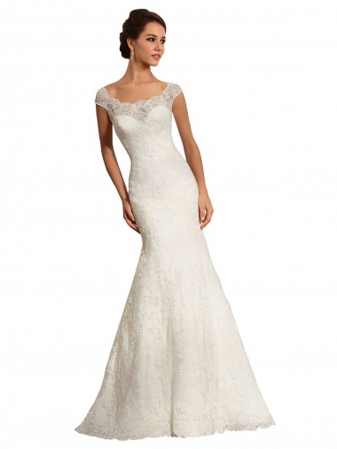 Blanc Sirène Bateau Dentelle Robes de mariée Grossiste