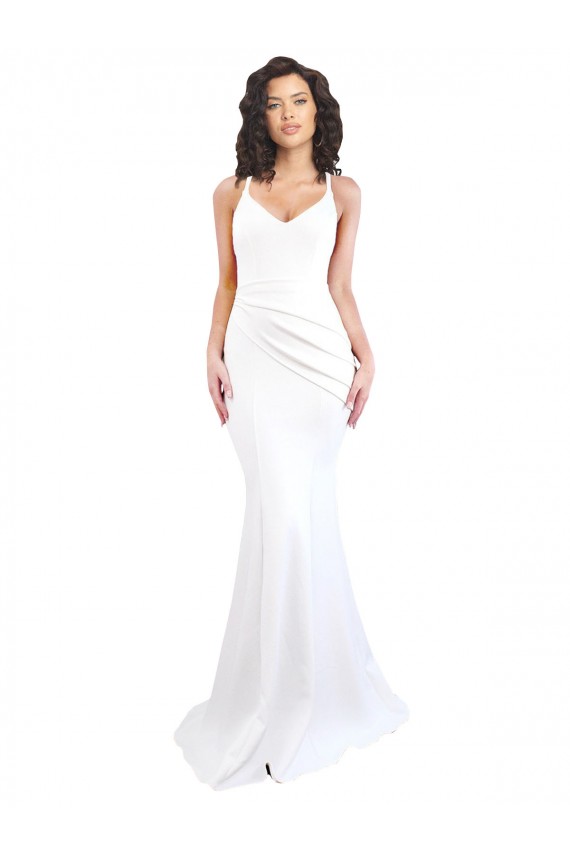 Blanc Sirène Bretelles spaghetti Col Haut Crêpe Stretch Longue Formelles Robes demoiselle d'honneur / Robes de soirée / Robes de bal Grossiste