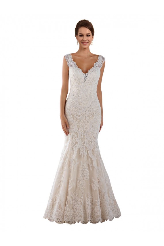 Blanc Sirène Col V Dentelle Robes de mariée Grossiste