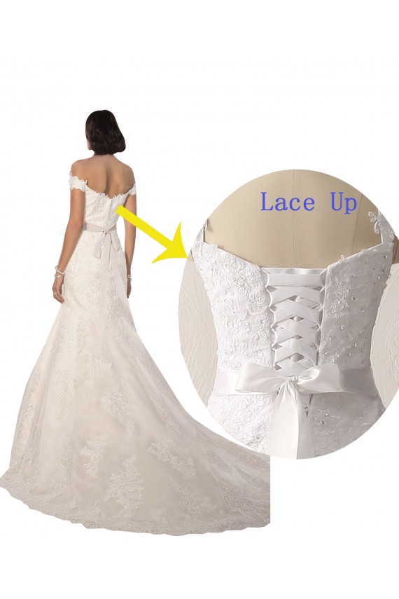 Blanc Sirène Épaule Dénudée Dentelle Plage Robes de mariée Grossiste