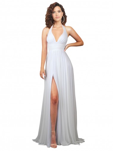 Blanc Trapèze Col V Balayage train Mousseline Simple Plage Robes de mariée Grossiste