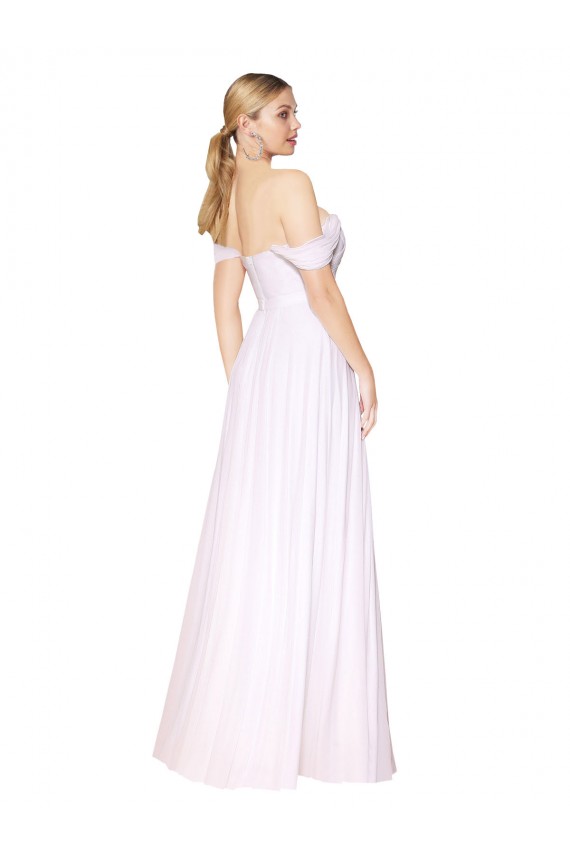 Blanc Trapèze Épaule Dénudée Mousseline Longue Formelles Robes demoiselle d'honneur / Robes de soirée / Robes de bal Grossiste