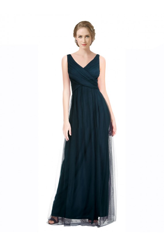 Bleu 7 Trapèze Col V Tulle Longue Robes demoiselle d'honneur Grossiste