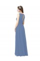 Bleu Windsor Fourreau Illusion Mousseline Longue Robes demoiselle d'honneur Grossiste