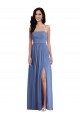 Bleu Windsor Trapèze Bretelles spaghetti Mousseline Longue Robes demoiselle d'honneur Grossiste
