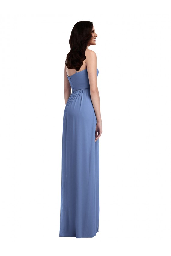 Bleu Windsor Trapèze Bretelles spaghetti Mousseline Longue Robes demoiselle d'honneur Grossiste