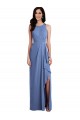 Bleu Windsor Trapèze Col bijou Mousseline Longue Robes demoiselle d'honneur Grossiste