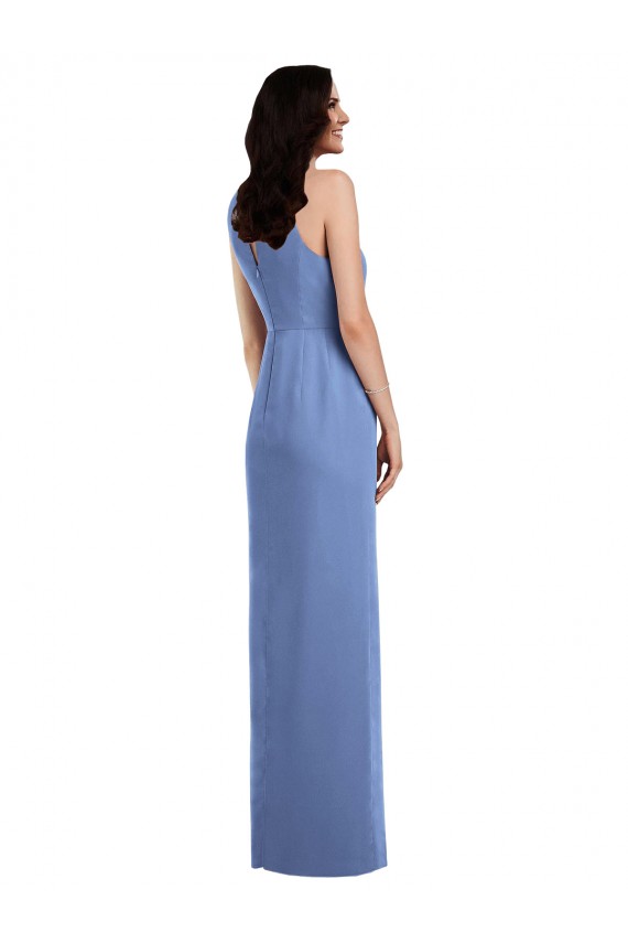 Bleu Windsor Trapèze Col bijou Mousseline Longue Robes demoiselle d'honneur Grossiste