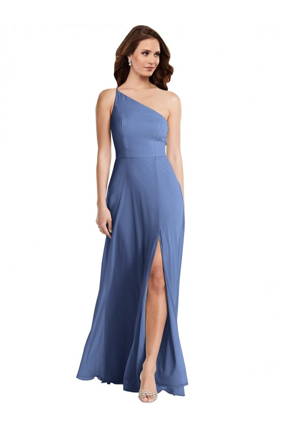 Bleu Windsor Trapèze Mousseline Longue Formelles Robes demoiselle d'honneur / Robes de soirée Grossiste