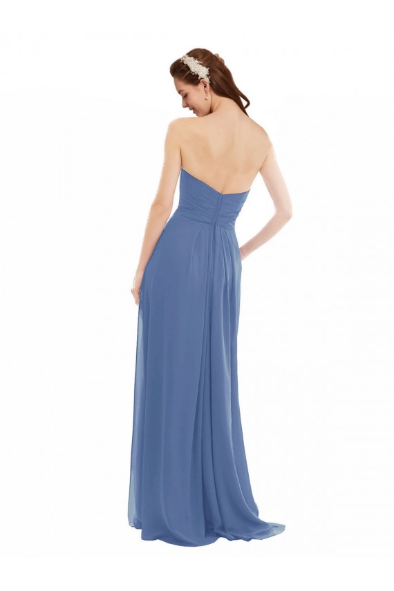 Bleu Windsor Trapèze Sans bretelle Mousseline Longue Robes demoiselle d'honneur Grossiste