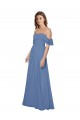Bleu Windsor Trapèze Épaule Dénudée Sans bretelle Mousseline Longue Robes demoiselle d'honneur Grossiste
