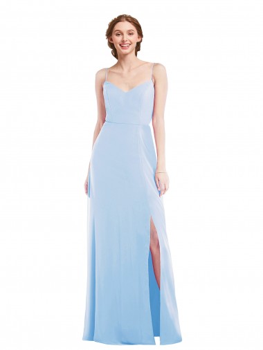 Bleu ciel clair Trapèze Bretelles spaghetti Col V Mousseline Longue Formelles Robes demoiselle d'honneur / Robes de soirée Grossiste