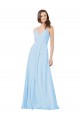 Bleu ciel clair Trapèze Bretelles spaghetti Col V Mousseline Longue Robes demoiselle d'honneur Grossiste