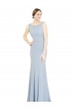 Bleu ciel clair Trapèze Col Bateau Col Haut Mousseline Longue Robes demoiselle d'honneur Grossiste