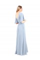 Bleu ciel clair Trapèze Col V Mousseline Longue Robes demoiselle d'honneur Grossiste