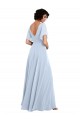 Bleu ciel clair Trapèze Col V Mousseline Longue Robes demoiselle d'honneur Grossiste