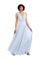 Bleu ciel clair Trapèze Col V Mousseline Longue Robes demoiselle d'honneur Grossiste
