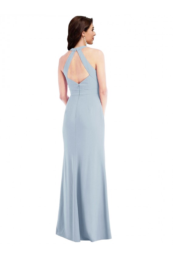 Bleu ciel clair Trapèze Licou Col V Crêpe Stretch Longue Formelles Robes demoiselle d'honneur / Robes de soirée / Robes de bal Grossiste