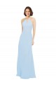Bleu ciel clair Trapèze Licou Mousseline Longue Robes demoiselle d'honneur Grossiste