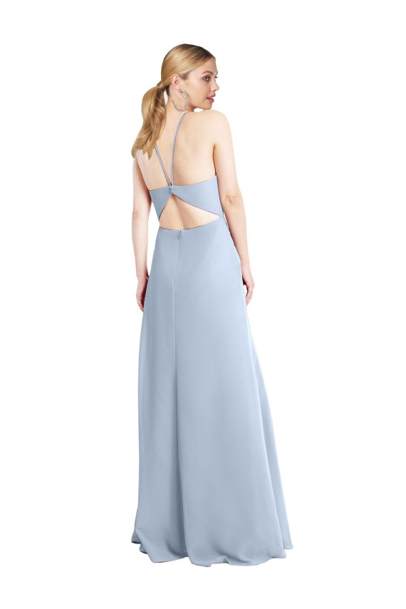Bleu ciel clair Trapèze Licou Mousseline Longue Robes demoiselle d'honneur Grossiste