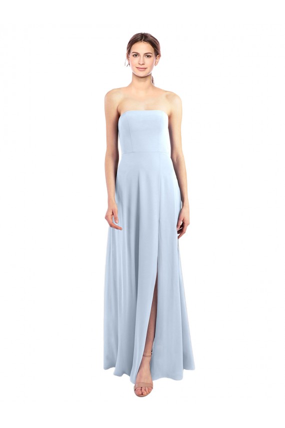 Bleu ciel clair Trapèze Sans bretelle Mousseline Longue Robes demoiselle d'honneur Grossiste