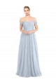Bleu ciel clair Trapèze Épaule Dénudée Tulle Longue Robes demoiselle d'honneur Grossiste