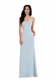 Bleu ciel clair Trompette Bretelles spaghetti Col V Crêpe Stretch Longue Robes demoiselle d'honneur / Robes de bal Grossiste