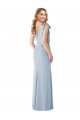 Bleu ciel clair Trompette Col V Crêpe Stretch Longue Robes demoiselle d'honneur / Robes de bal Grossiste