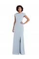 Bleu ciel clair Trompette Col bijou Crêpe Stretch Longue Robes demoiselle d'honneur Grossiste