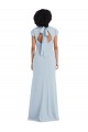 Bleu ciel clair Trompette Col bijou Crêpe Stretch Longue Robes demoiselle d'honneur Grossiste