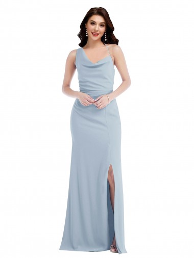 Bleu ciel clair Trompette Crêpe Stretch Longue Robes demoiselle d'honneur / Robes de bal Grossiste