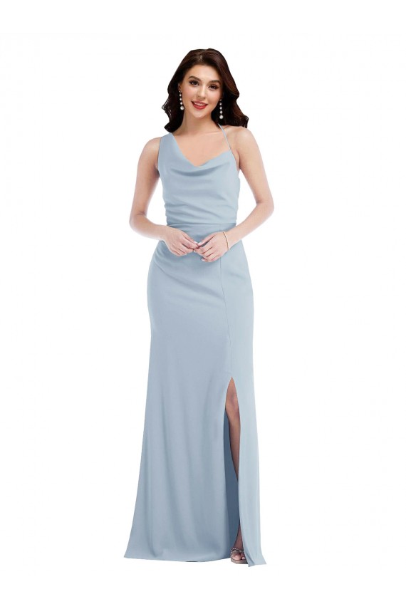 Bleu ciel clair Trompette Crêpe Stretch Longue Robes demoiselle d'honneur / Robes de bal Grossiste