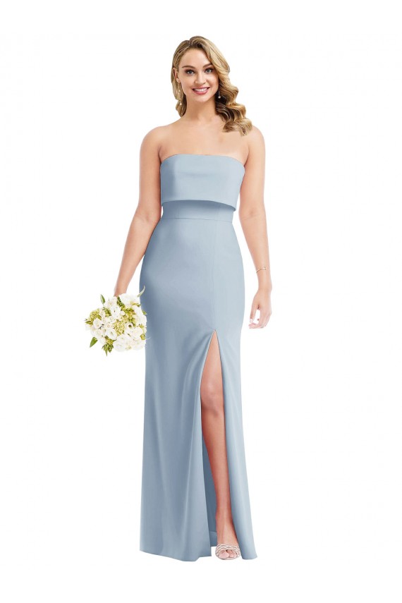 Bleu ciel clair Trompette Sans bretelle Crêpe Stretch Longue Robes demoiselle d'honneur / Robes de bal Grossiste