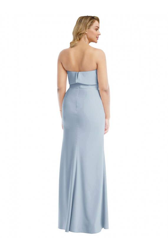 Bleu ciel clair Trompette Sans bretelle Crêpe Stretch Longue Robes demoiselle d'honneur / Robes de bal Grossiste